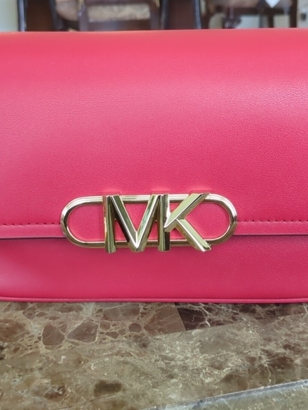 Michael Kors Hot Pink Leather Crossbody with Gold MK Emblem
